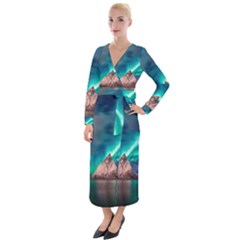 Amazing Aurora Borealis Colors Velvet Maxi Wrap Dress