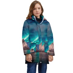 Amazing Aurora Borealis Colors Kids  Hooded Longline Puffer Jacket