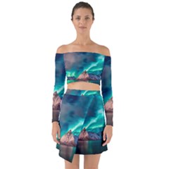 Amazing Aurora Borealis Colors Off Shoulder Top with Skirt Set