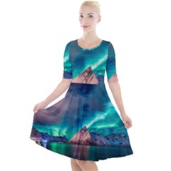 Amazing Aurora Borealis Colors Quarter Sleeve A-Line Dress