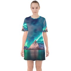 Amazing Aurora Borealis Colors Sixties Short Sleeve Mini Dress