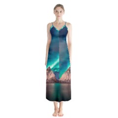 Amazing Aurora Borealis Colors Button Up Chiffon Maxi Dress