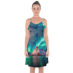 Amazing Aurora Borealis Colors Ruffle Detail Chiffon Dress