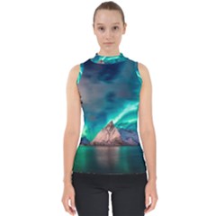 Amazing Aurora Borealis Colors Mock Neck Shell Top