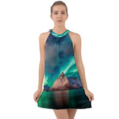 Amazing Aurora Borealis Colors Halter Tie Back Chiffon Dress