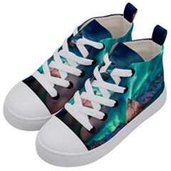 Amazing Aurora Borealis Colors Kids  Mid-top Canvas Sneakers by B30l