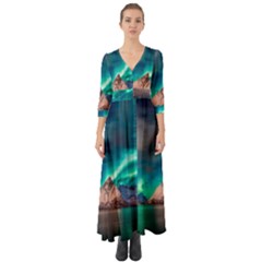 Amazing Aurora Borealis Colors Button Up Boho Maxi Dress