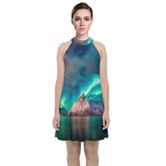 Amazing Aurora Borealis Colors Velvet Halter Neckline Dress 