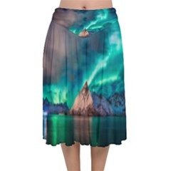 Amazing Aurora Borealis Colors Velvet Flared Midi Skirt