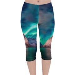 Amazing Aurora Borealis Colors Velvet Capri Leggings 