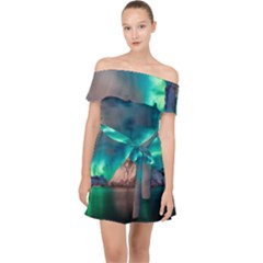 Amazing Aurora Borealis Colors Off Shoulder Chiffon Dress