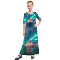 Amazing Aurora Borealis Colors Kids  Quarter Sleeve Maxi Dress