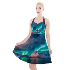 Amazing Aurora Borealis Colors Halter Party Swing Dress 