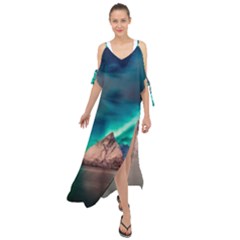 Amazing Aurora Borealis Colors Maxi Chiffon Cover Up Dress