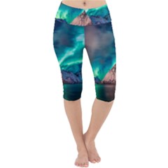 Amazing Aurora Borealis Colors Lightweight Velour Cropped Yoga Leggings