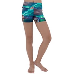 Amazing Aurora Borealis Colors Kids  Lightweight Velour Yoga Shorts