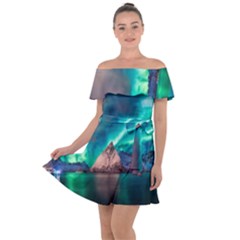 Amazing Aurora Borealis Colors Off Shoulder Velour Dress