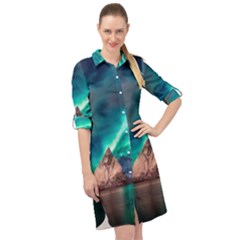 Amazing Aurora Borealis Colors Long Sleeve Mini Shirt Dress