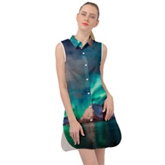 Amazing Aurora Borealis Colors Sleeveless Shirt Dress