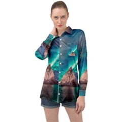 Amazing Aurora Borealis Colors Long Sleeve Satin Shirt