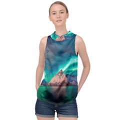 Amazing Aurora Borealis Colors High Neck Satin Top