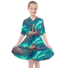 Amazing Aurora Borealis Colors Kids  All Frills Chiffon Dress