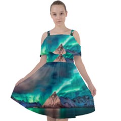 Amazing Aurora Borealis Colors Cut Out Shoulders Chiffon Dress