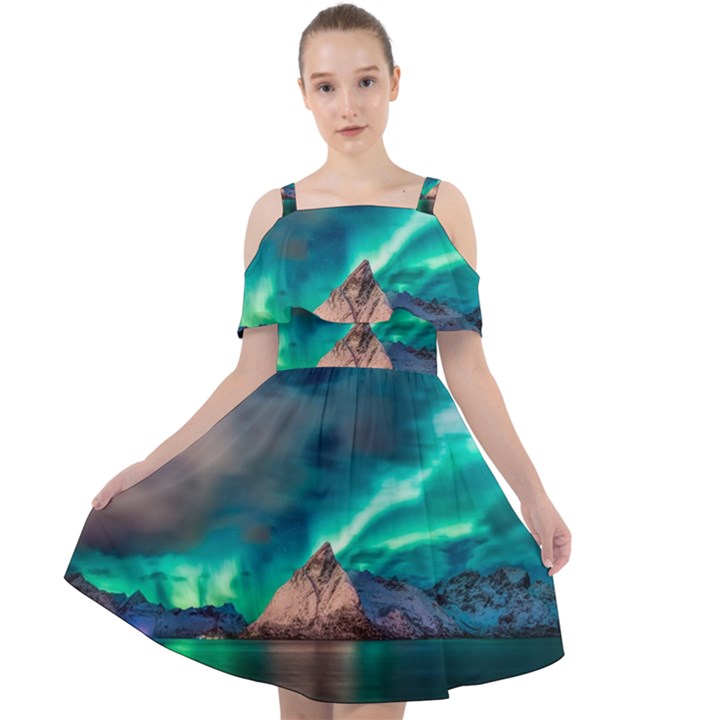 Amazing Aurora Borealis Colors Cut Out Shoulders Chiffon Dress