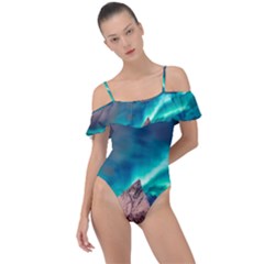 Amazing Aurora Borealis Colors Frill Detail One Piece Swimsuit