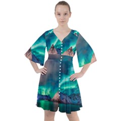 Amazing Aurora Borealis Colors Boho Button Up Dress