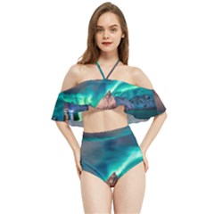 Amazing Aurora Borealis Colors Halter Flowy Bikini Set 