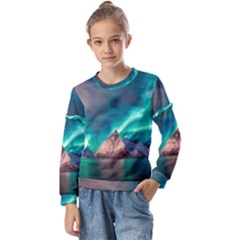 Amazing Aurora Borealis Colors Kids  Long Sleeve Tee with Frill 