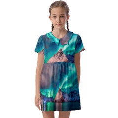 Amazing Aurora Borealis Colors Kids  Asymmetric Collar Dress