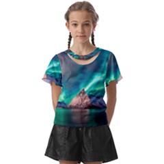 Amazing Aurora Borealis Colors Kids  Front Cut Tee