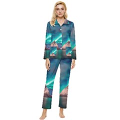 Amazing Aurora Borealis Colors Womens  Long Sleeve Velvet Pocket Pajamas Set