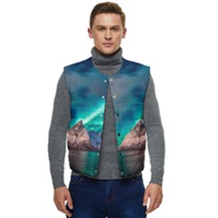 Amazing Aurora Borealis Colors Men s Short Button Up Puffer Vest	