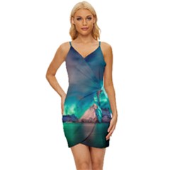 Amazing Aurora Borealis Colors Wrap Tie Front Dress