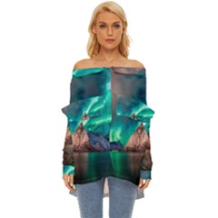 Amazing Aurora Borealis Colors Off Shoulder Chiffon Pocket Shirt