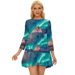 Amazing Aurora Borealis Colors Long Sleeve Babydoll Dress