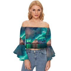 Amazing Aurora Borealis Colors Off Shoulder Flutter Bell Sleeve Top