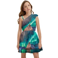 Amazing Aurora Borealis Colors Kids  One Shoulder Party Dress