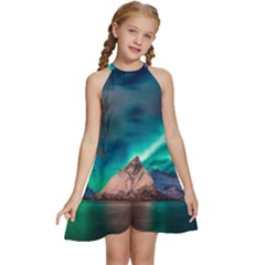 Amazing Aurora Borealis Colors Kids  Halter Collar Waist Tie Chiffon Dress by B30l