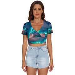 Amazing Aurora Borealis Colors V-neck Crop Top