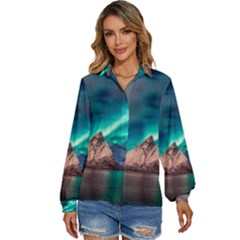 Amazing Aurora Borealis Colors Women s Long Sleeve Button Up Shirt