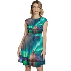 Amazing Aurora Borealis Colors Cap Sleeve High Waist Dress