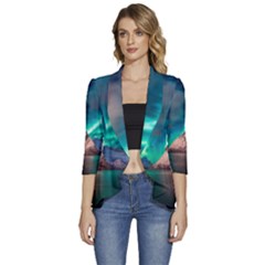 Amazing Aurora Borealis Colors Women s 3/4 Sleeve Ruffle Edge Open Front Jacket