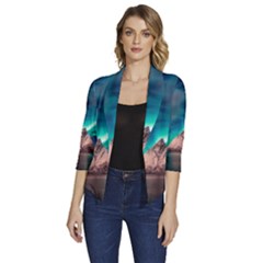 Amazing Aurora Borealis Colors Women s Draped Front 3/4 Sleeve Shawl Collar Jacket