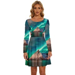 Amazing Aurora Borealis Colors Long Sleeve Wide Neck Velvet Dress