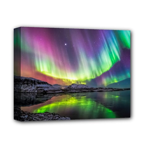 Aurora Borealis Polar Northern Lights Natural Phenomenon North Night Mountains Deluxe Canvas 14  X 11  (stretched) by B30l