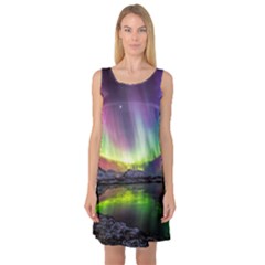 Aurora Borealis Polar Northern Lights Natural Phenomenon North Night Mountains Sleeveless Satin Nightdress by B30l